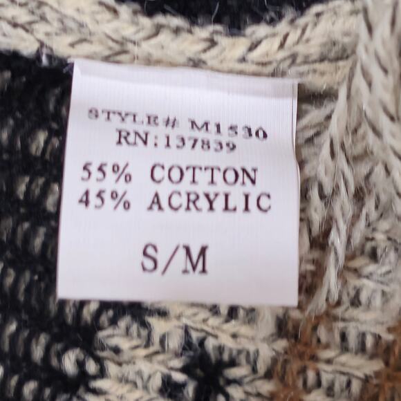 Debut Aztec Boho Poncho Cardigan Women's Sweater Size S/M Brown Black White - Picture 5 of 7